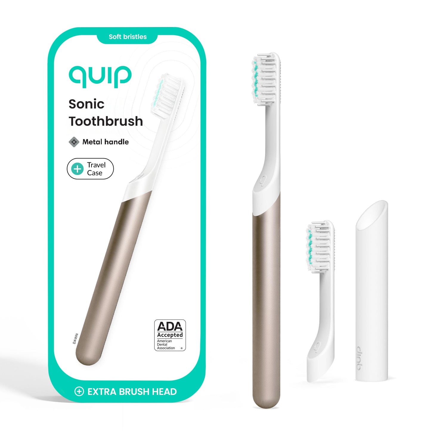 Quip Metal Sonic Electric Toothbrush for Adults - Time Travel & Soft Bristles with Travel Case & Replacement Brush Head - 3 Month Battery Life - Indigo