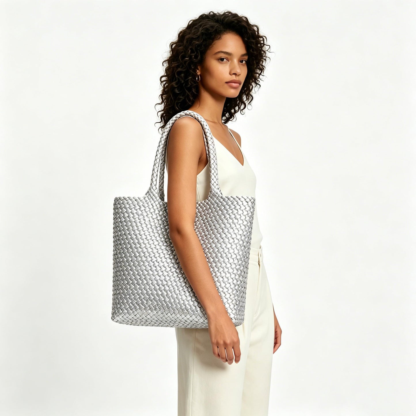 BAGOK Woven Tote Bag for Women, Handwoven Vegan Leather Shoulder Bag with Zipper Clutch, Large Tote Purse for Work, Travel, Beach & Weekend Getaway