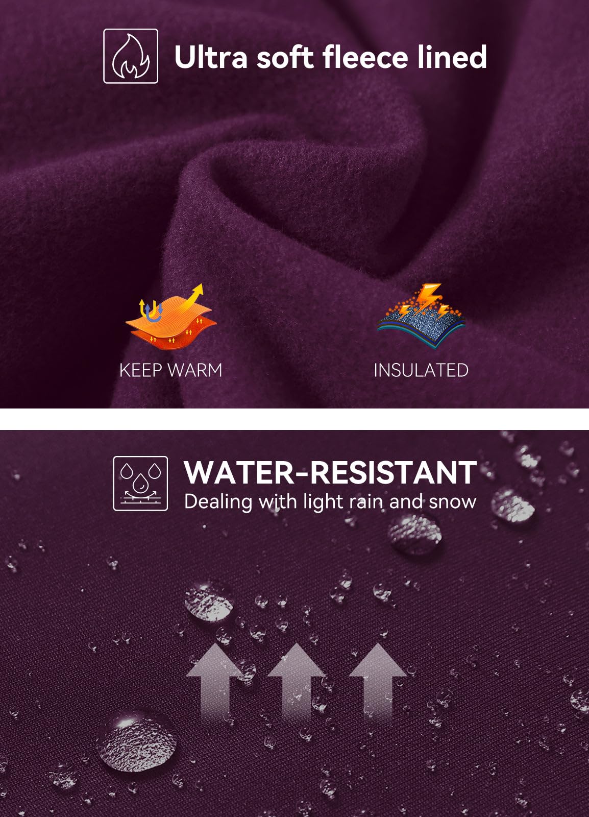 baleaf Women's Winter Leggings Fleece Lined Waterproof Thermal Hiking Pants Warm Tights Running Gear Cold Weather Paisley Purple L