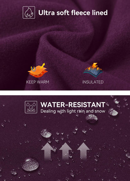 baleaf Women's Winter Leggings Fleece Lined Waterproof Thermal Hiking Pants Warm Tights Running Gear Cold Weather Paisley Purple L