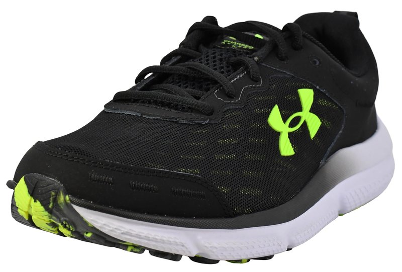 Under Armour Men's Charged Assert 10 Shoes, (004) Black/Black/High Vis Yellow, 8.5 X-Wide
