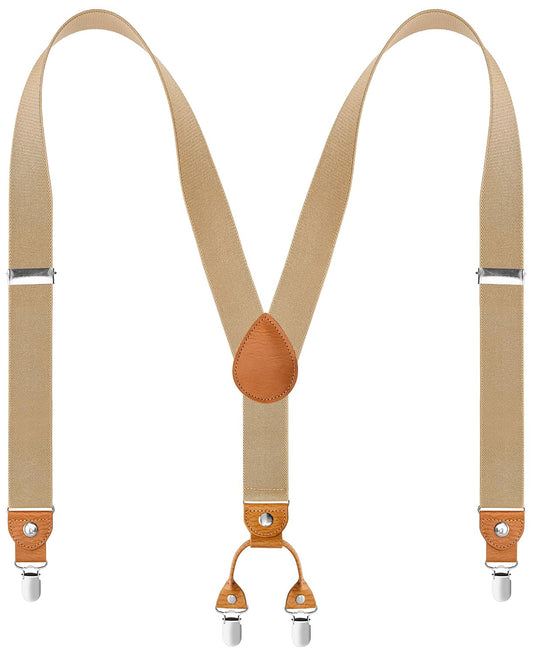 WAQXTV Men's Suspenders 4 Metal Clips Y-Back Adjustable 1.4" Wide Elastic 43" Khaki