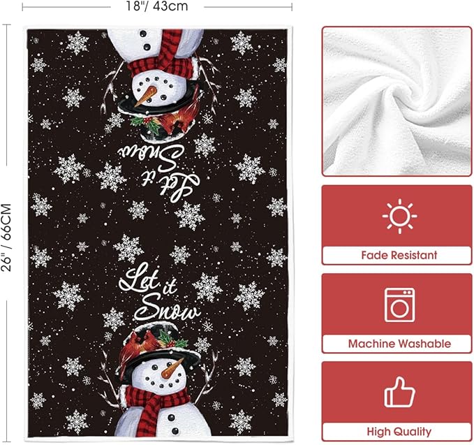 Artoid Mode Black Snowman Xmas Trees Santa Claus Truck Merry Christmas Kitchen Towels Dish Towels, 18x26 Inch Farmhouse Decoration Hand Towels Set of 6