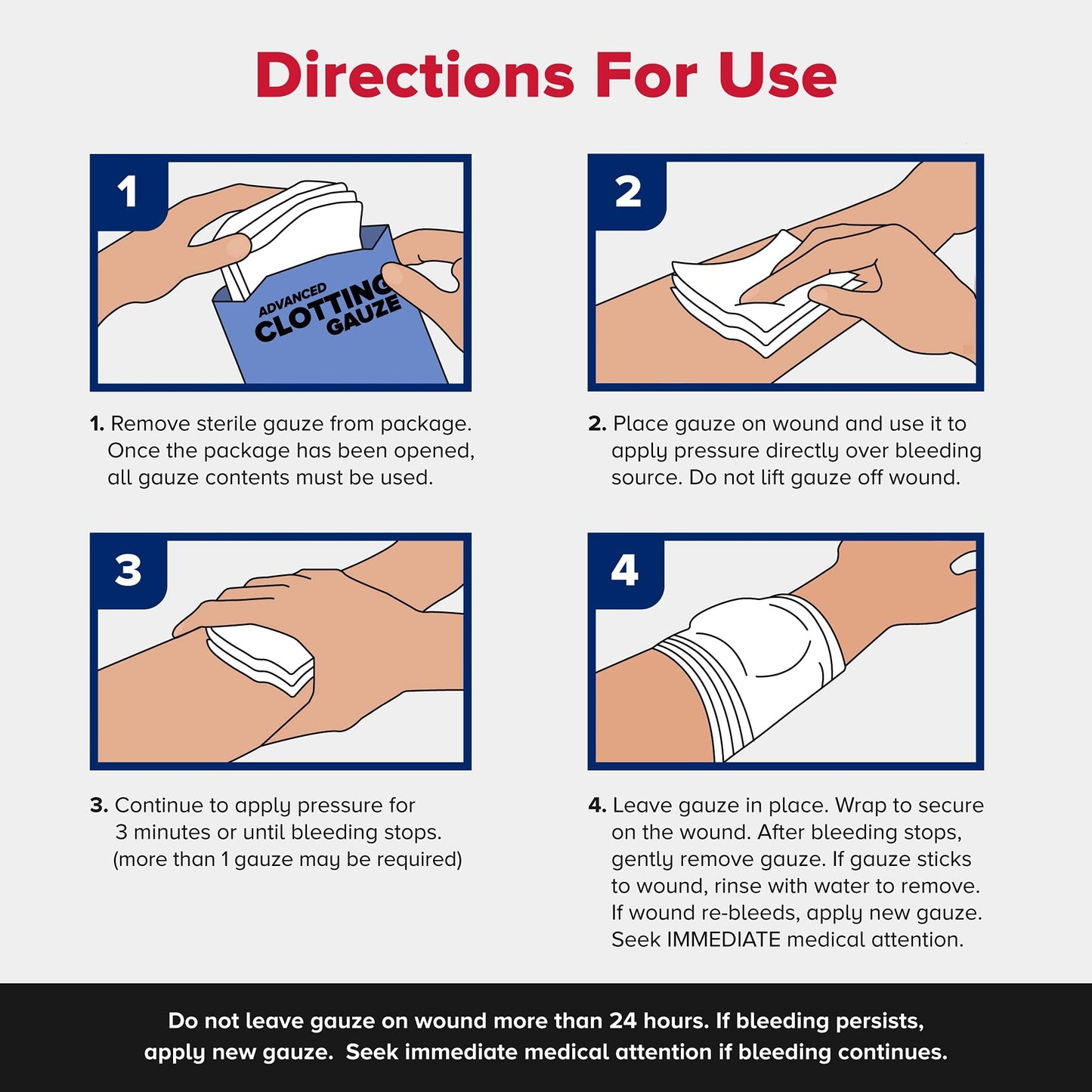 Adventure Medical Kits QuikClot Gauze - Flexible Hemostatic Medical Gauze for Emergency Survival or Disaster Preparedness Kits & More - Stops Bleeding Fast with Kaolin - 3" x 24"