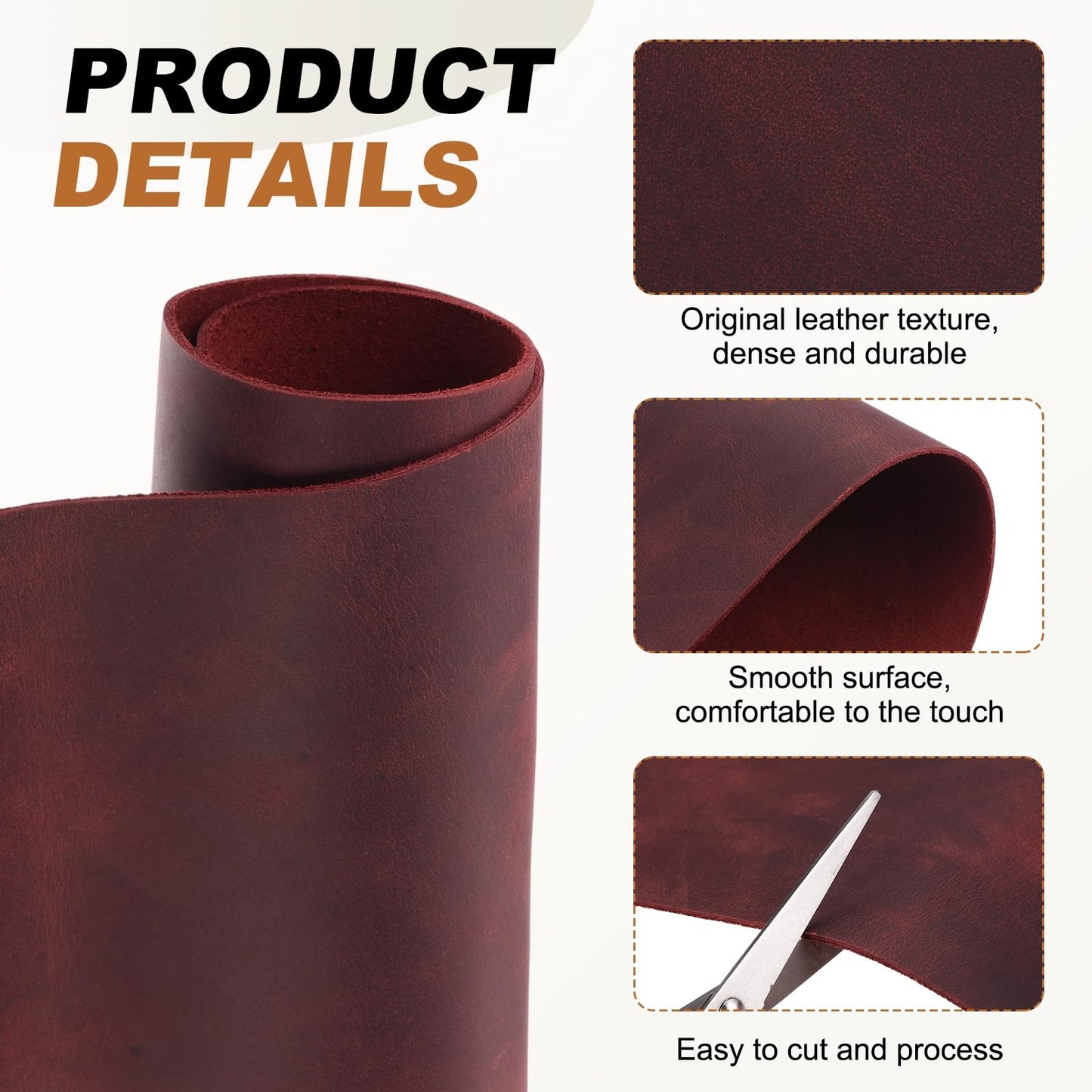 MECCANIXITY Genuine Leather Sheets, 15" x 15" 4-5 oz (1.8-2mm) Thick Full Grain Leather Sheet Tooling Precut for Carving Engraving Molding Embossing Stamping, Dark Red