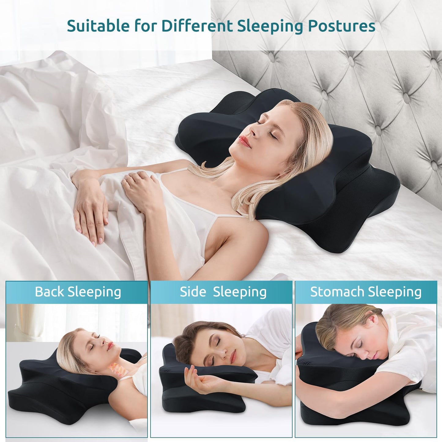 DONAMA Cervical Pillow for Neck and Shoulder,Contour Memory Foam Pillow,Ergonomic Neck Support Pillow for Side Back Stomach Sleepers with Pillowcase