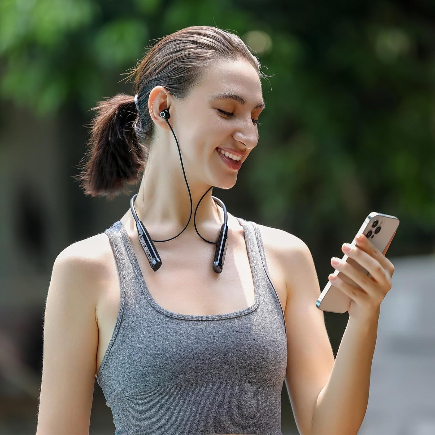 Kinobo Neckband Bluetooth Headphones，6.0 Bluetooth 120 Hours Playtime，IPX7 Sports Waterproof Earbuds with Microphone Noise Cancelling with TF Card Slot ，HiFi Stereo (Black)