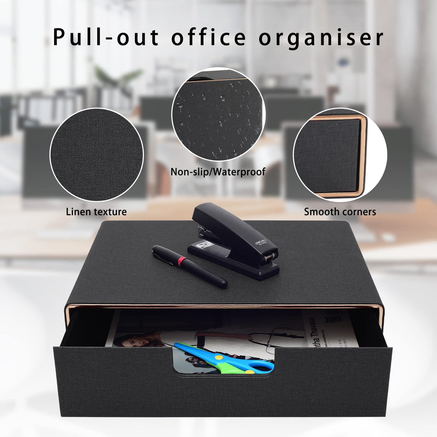 XNONE PU Leather Stackable Organizer Drawer,Executive Office Supplies Desktop Filing A4 File Cabinet/Holder for Jewelry/Bill/Paper/Documents/Makeup Home Decor Stationery Storage Box,Black