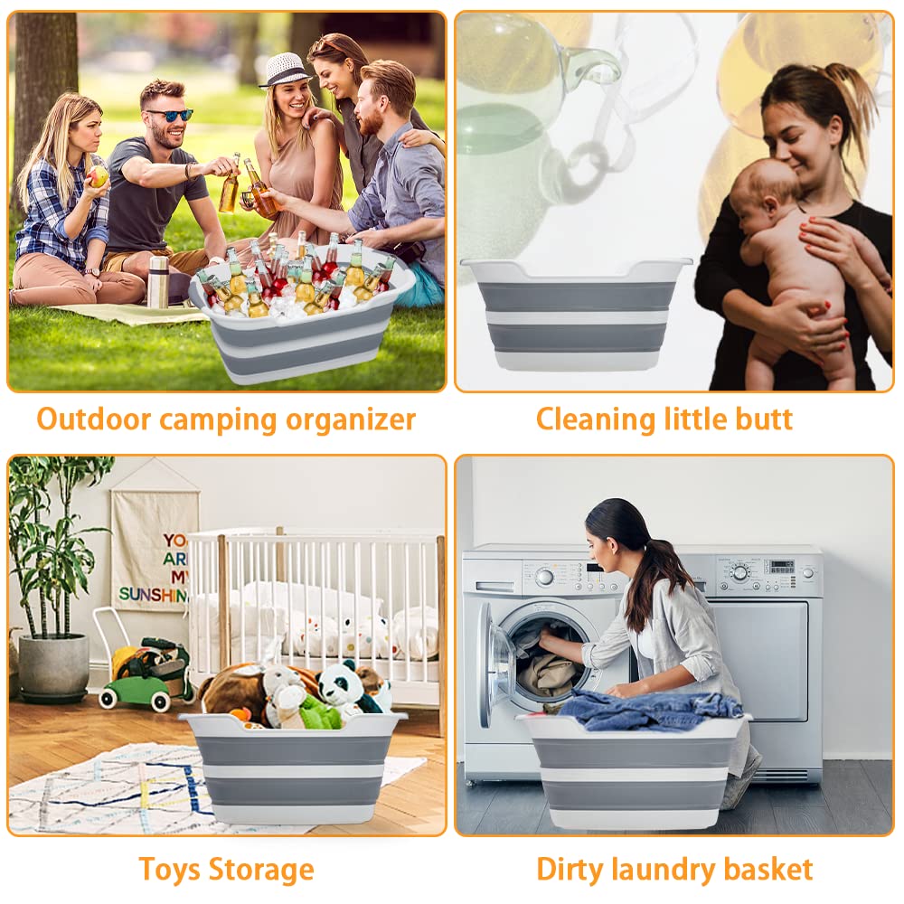 Goderewild 7.1 Gal/27L Multipurpose Collapsible Pet Bathtub Upgraded with Drainage Hole and Pet Hair Collector for Bathing/Shower, Portable Laundry Basket-Foldable Bathing Tub-Storage Organizer.
