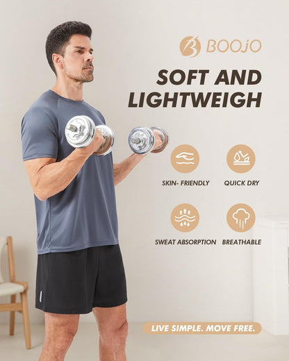 BOOJO Workout Mens Shirts - Casual Black Quick Dry Moisture Wicking T-Shirts Crew Neck Short Sleeve for Gym Athletic Running