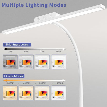 KableRika LED Desk Lamp with Base: Bright Desk Lights for Home Office - Eye Care Reading Table Lamps - Dimmable Desktop Lighting for Computer Monitor Study Drafting White