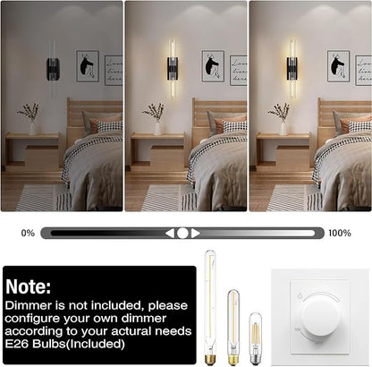 Modern Wall Sconces Set of 2, 22.8", 2-Light Indoor Wall Mounted Sconces with Glass Shade, Bathroom Black Vanity Light for Living Room,Hallway Entryway Stairway