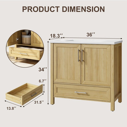 Garvee 30" Bathroom Vanity with Sink, Freestanding Bathroom Sink Cabinet with 2 Soft-Closing Doors & Large Storage Drawer, Wood Vanity Cabinet, Easy Assembly & Cleaning, Natural Wood