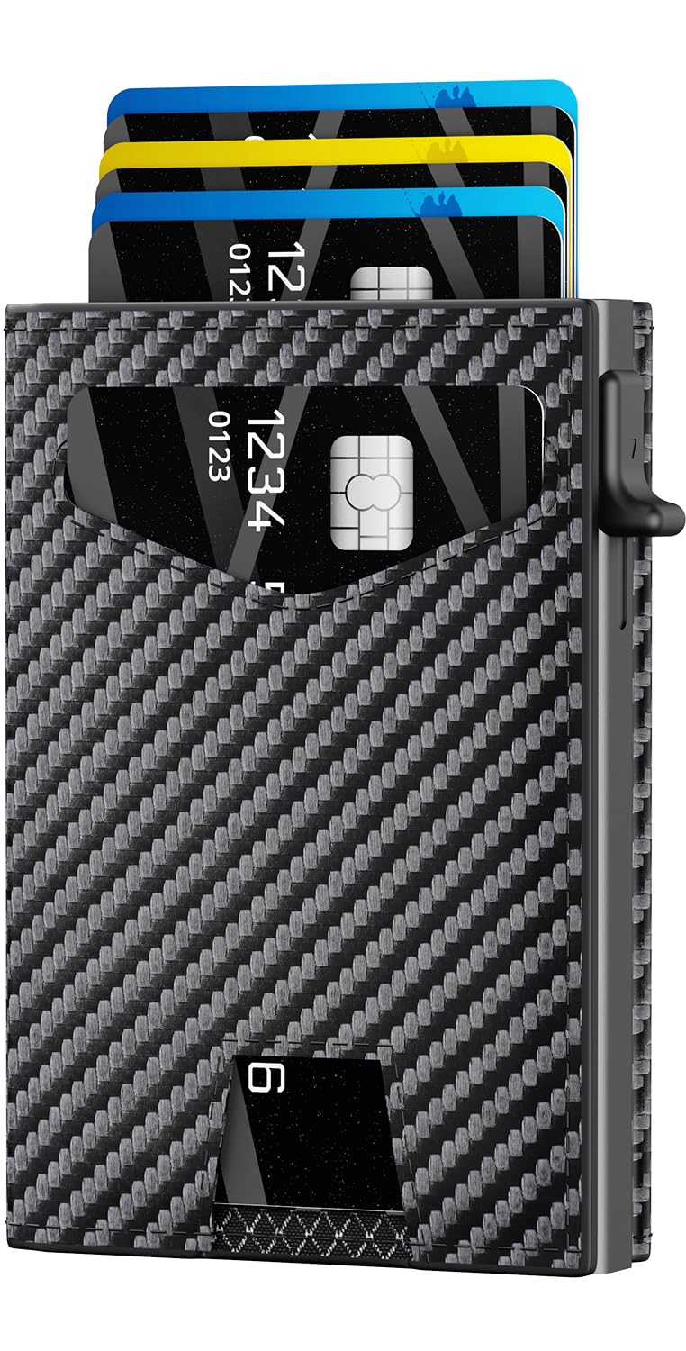 KISUEDZP Men’s Wallet with RFID Blocking | Tri-Fold Front Pocket Design | 12 Card Slots, 2 ID Windows & Cash Slot | Aluminum Card Ejector | Durable & Lightweight Men’s Accessories (Carbon)