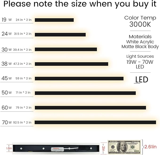 24inch Outdoor Wall Lights, Black LED Exterior Light Fixtures Wall Mount, Modern Porch Lights Sconce 3000K, Long Strip Wall Lamp Outside Lighting for Living Room, House
