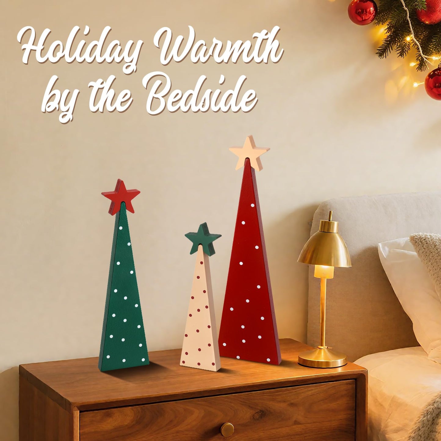 Shzbtdo Christmas Table Decorations, 3 Mini Christmas Tree Tabletop Centerpieces with Detachable Stars, Wooden Xmas Decorations Indoor for Mantel Fireplace Kitchen Office Decor