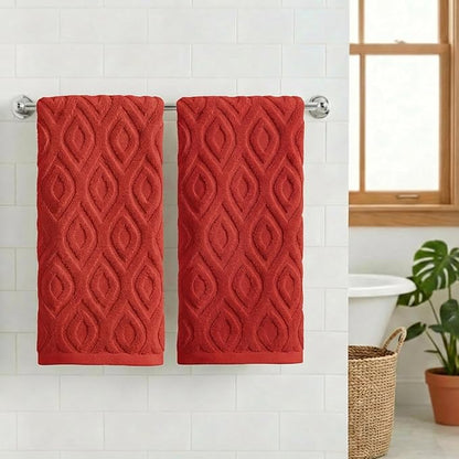 Artoid Mode 2 Pcs Red 3D Diamond Grid Jacquard Hand Towels