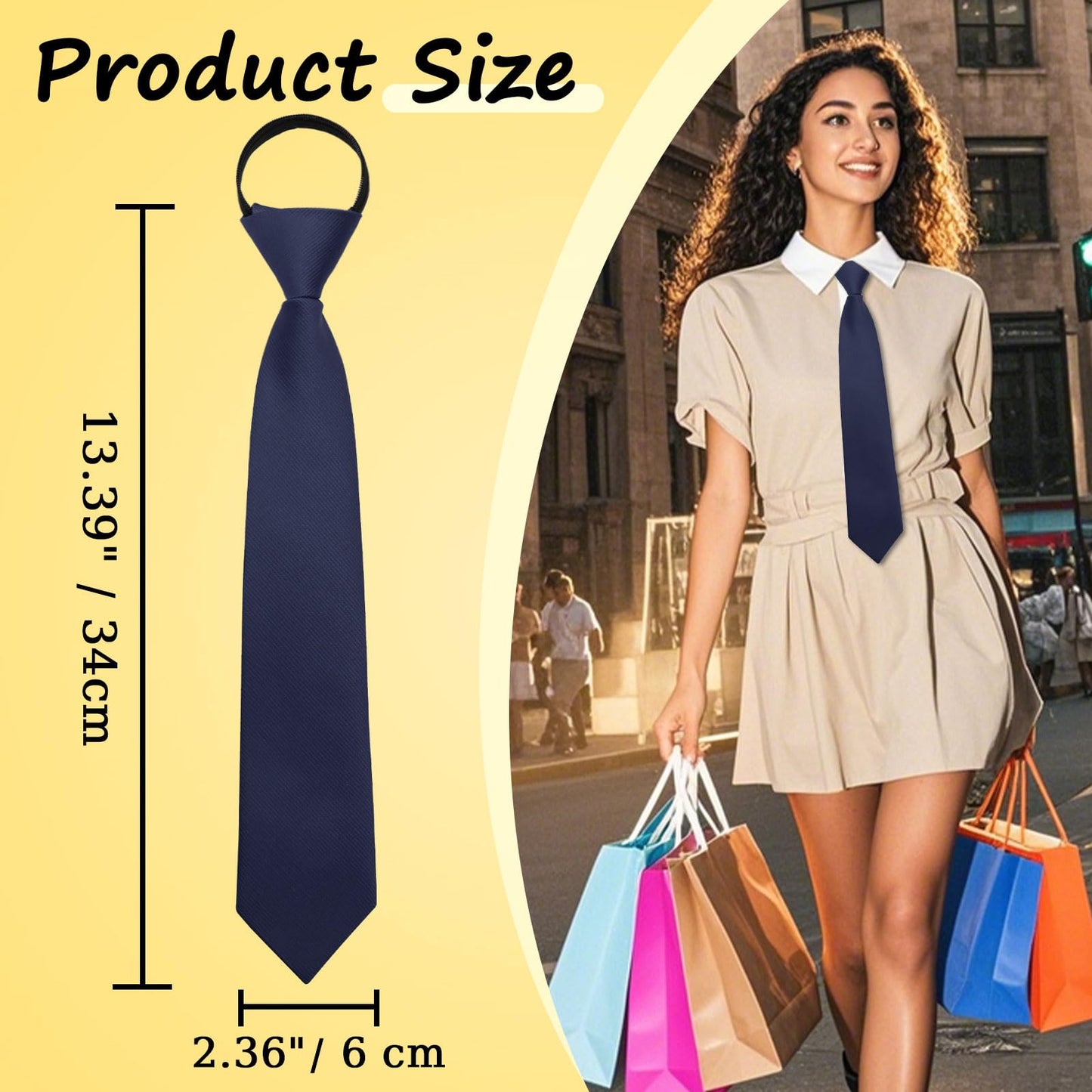GHTIYLP Black Tie for Women Pre-tied Adjustable Womens Tie, Solid Color Zipper Ties for Women Accessory School Office Casual (Navy Blue)