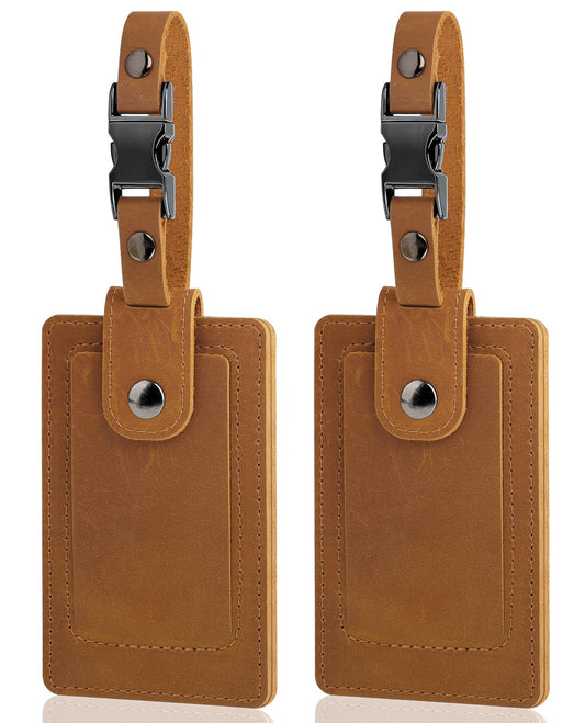 Premium Genuine Leather Luggage Tags for Suitcases - Quick Release, Privacy Protection, Elegant and Durable, Travel Essential Luggage Tag - 2 Pack Brown