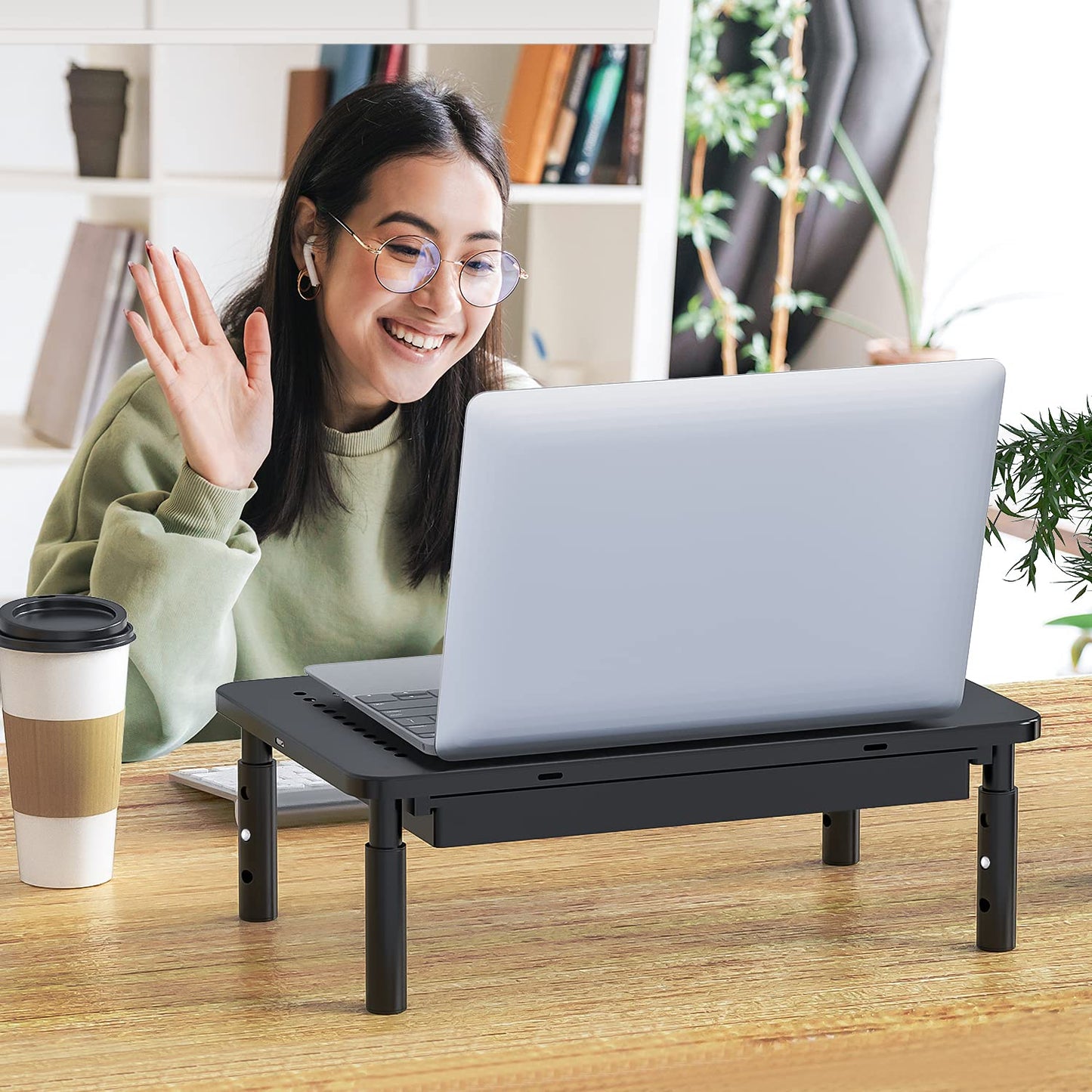 WALI Computer Monitor Stand with Storage, Desk Monitor Riser 3 Height Adjustable, Laptop Riser with Airflow Vents, Desk Organizer for Computer, Laptop, Printer, Notebook (STT003D-B), 1 Pack, Black