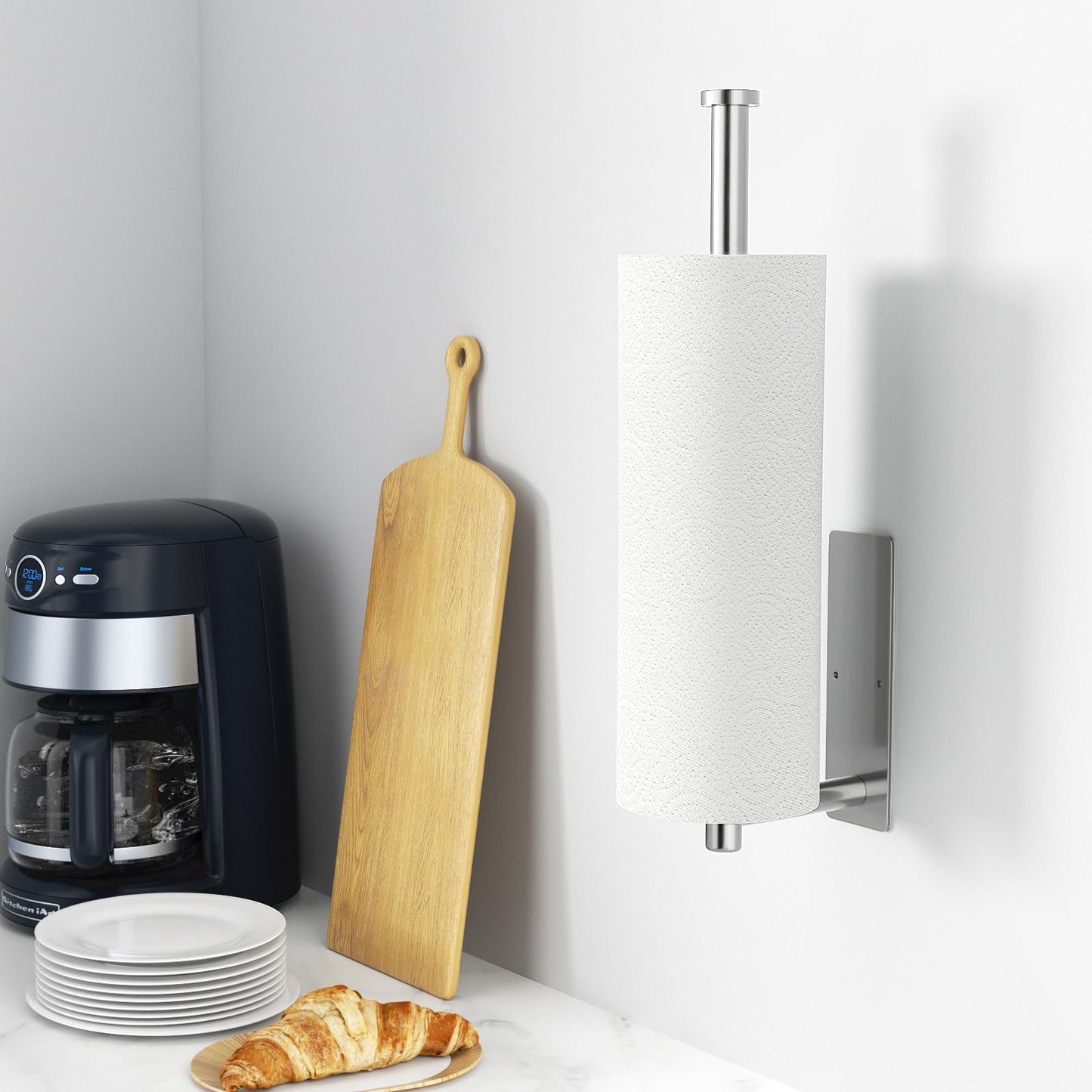 Paper Towel Holder - Self-Adhesive or Drilling, Gold, Wall Mounted, SUS304 Stainless Steel Kitchen Roll Dispenser Under Cabinet