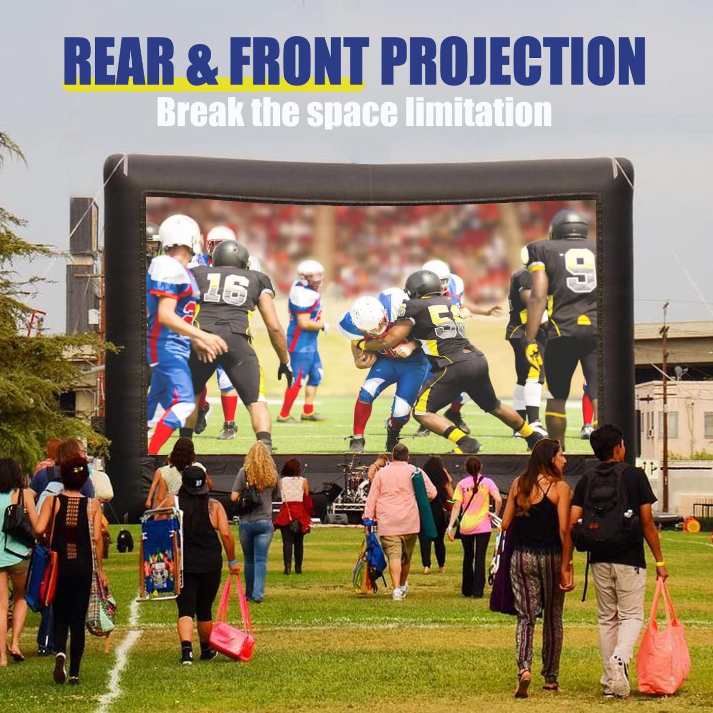 Inflatable Projector Screen - Outdoor Movie Screen Blow Up for Movie Parties Backyard Outside with Air Blower and Carry Bag, Front and Rear Projection (14FT with Blower)