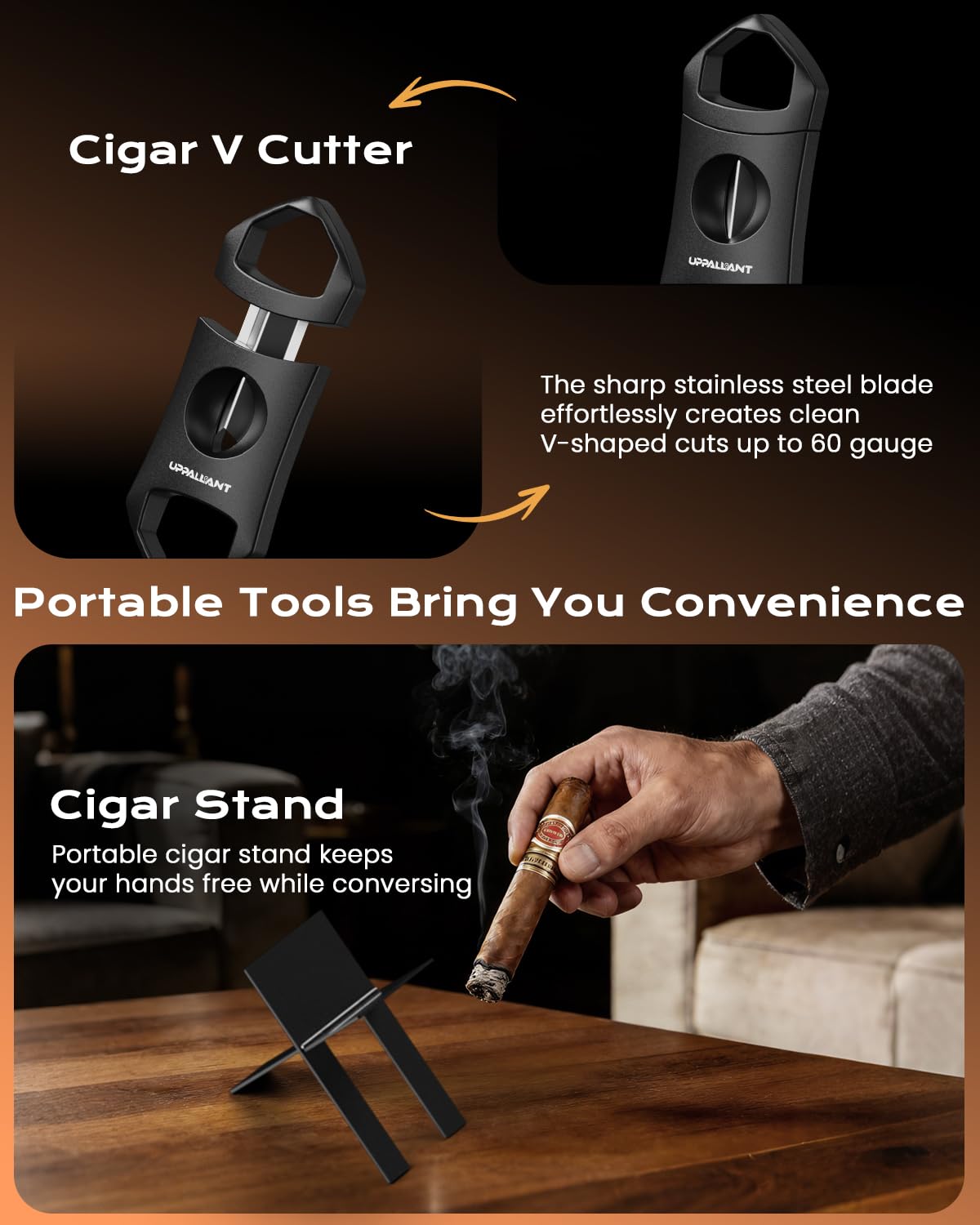 Cigar Humidor Set with 5-in-1 Cigar Lighter, V Cutter, Cigar Holder, Cigar Draw Enhancer, Humidifier&Hygrometer, Portable Travel Cigar Humidor Box, Cigar Accessories Cigar Case, Cigar Gifts for Men