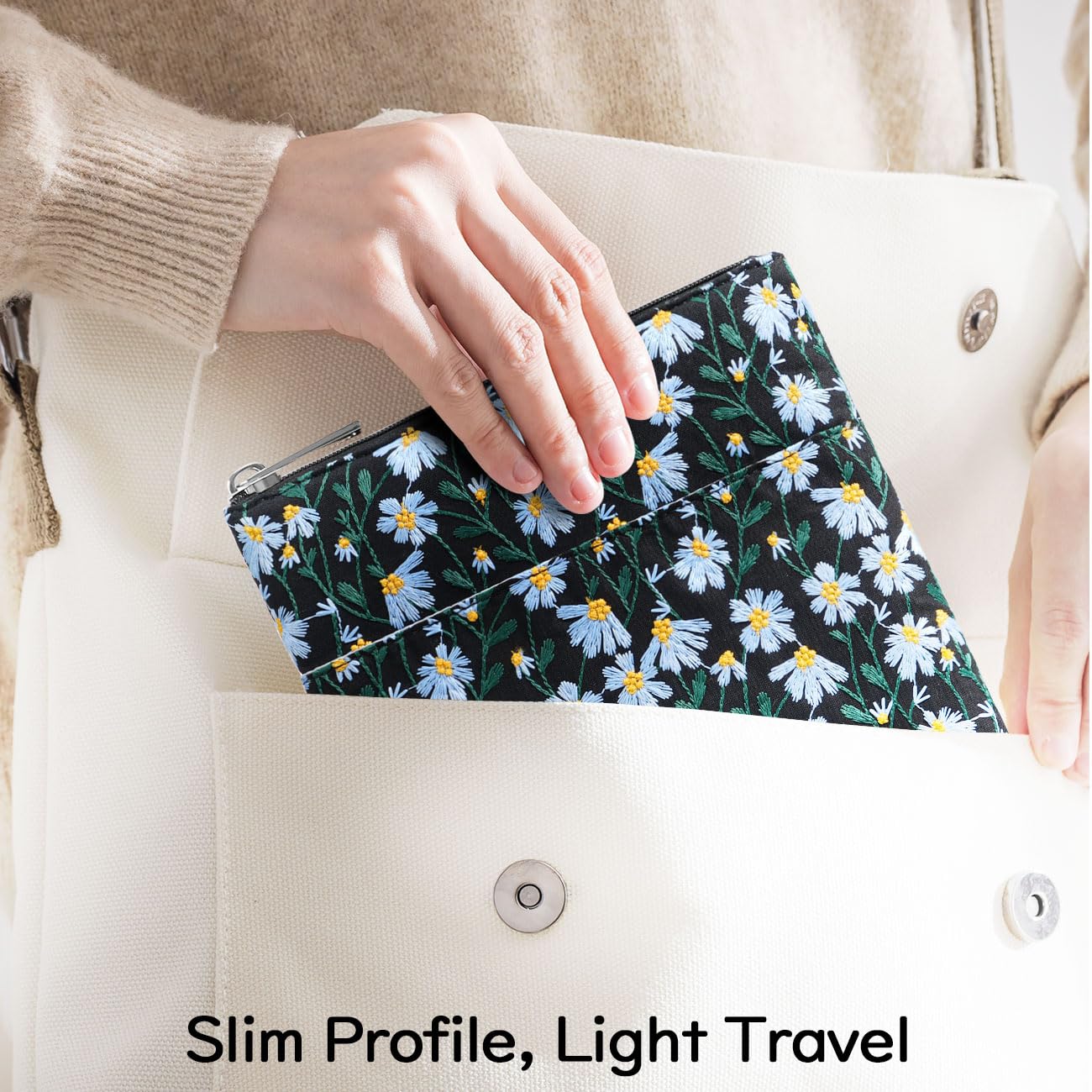 Dadanism 9-11 Inch Embroidered Daisy Padded Carrying Case Protective Tablet Sleeve for iPad A16 11th Gen 11"/10th Gen 10.9", iPad Air 11"/Pro 11"/Air 5th 4th 10.9", Galaxy Tab A11+ Plus 11", Black