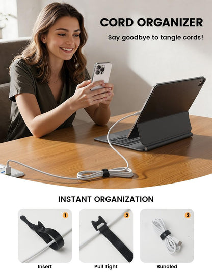 Lamicall 60PCS Reusable Cable Ties, Upgraded Tapered Tail for Effortless Threading, 6-Inch Durable Nylon Hook and Loop Cord Organizer Straps, Adjustable Cable Management for Desk, PC, Home & Office