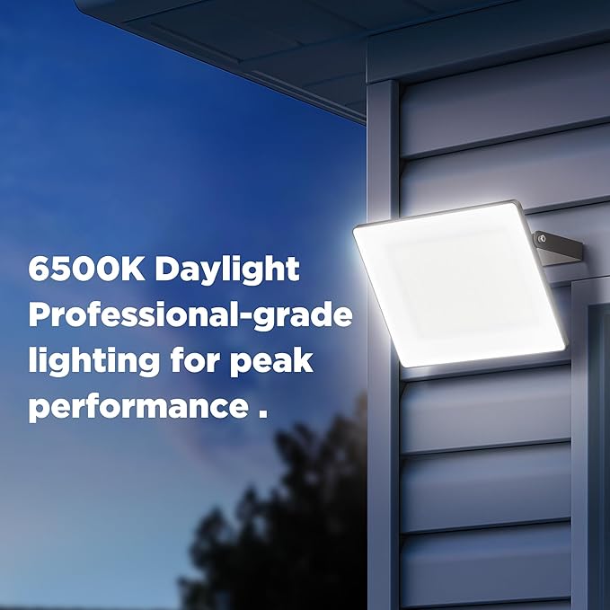 100W LED Flood Light with Frosted Glass, Soft Light, 12000LM, IP66 Waterproof, 6500K Daylight, Outdoor Security Light for Backyard Stadium Lawn (100W1P)