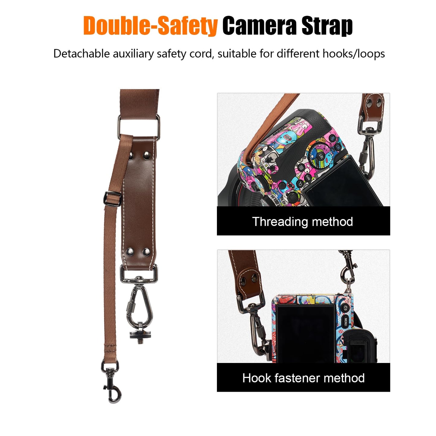 Cwatcun Camera Strap, Camera Harness for Photographers-Leather Dual Camera Neck Shoulder Straps for Canon, Nikon, Sony, Fuji DSLR SLR Mirrorless Camera- 1.0 S Coffee