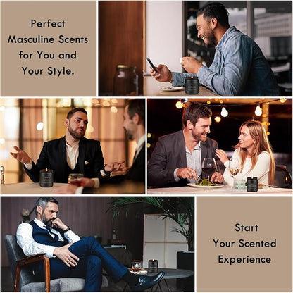Scented Candles Set | Men Candle Set, 4 Pack Candles for Home, Gifts for Men - Aromatherapy Gifts for Dad Fathers Day, Soy Candle Scent of Smoke & Vanilla/Rum Oak/Vintage Leather/Amber Patchouli