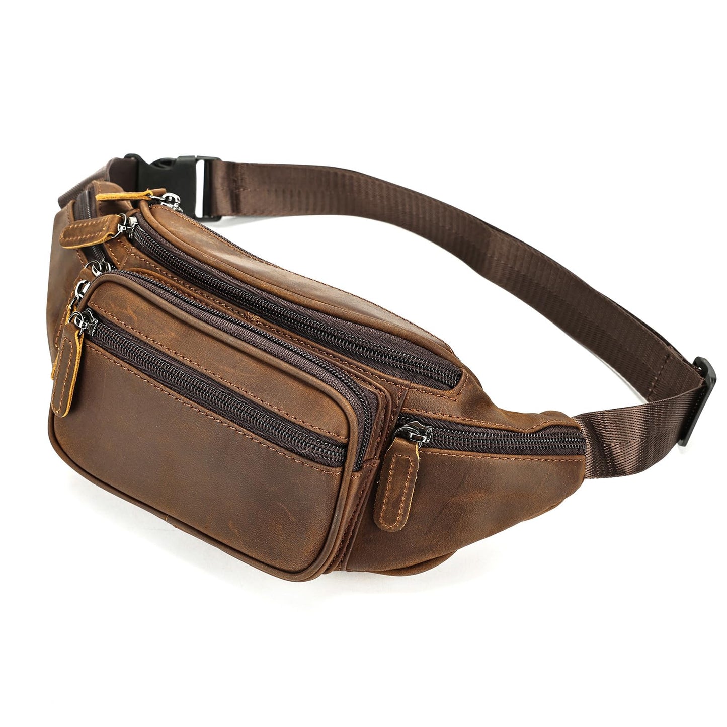 Crazy Horse Leather Mens Fanny Pack for Women Belt Bag Purse Running Waist Pack for Phone Bum Hip Bags Shoulder Crossbody Bags
