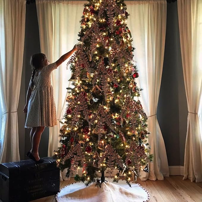 DILATATA 6Pcs Christmas Glitter Leaves Boston Fern Leaves 25" Artificial Bronze Fern Leaf Picks Sprays Giltter Stems for Christmas Tree DIY Xmas Wreath Garland Home Decor - Bronze