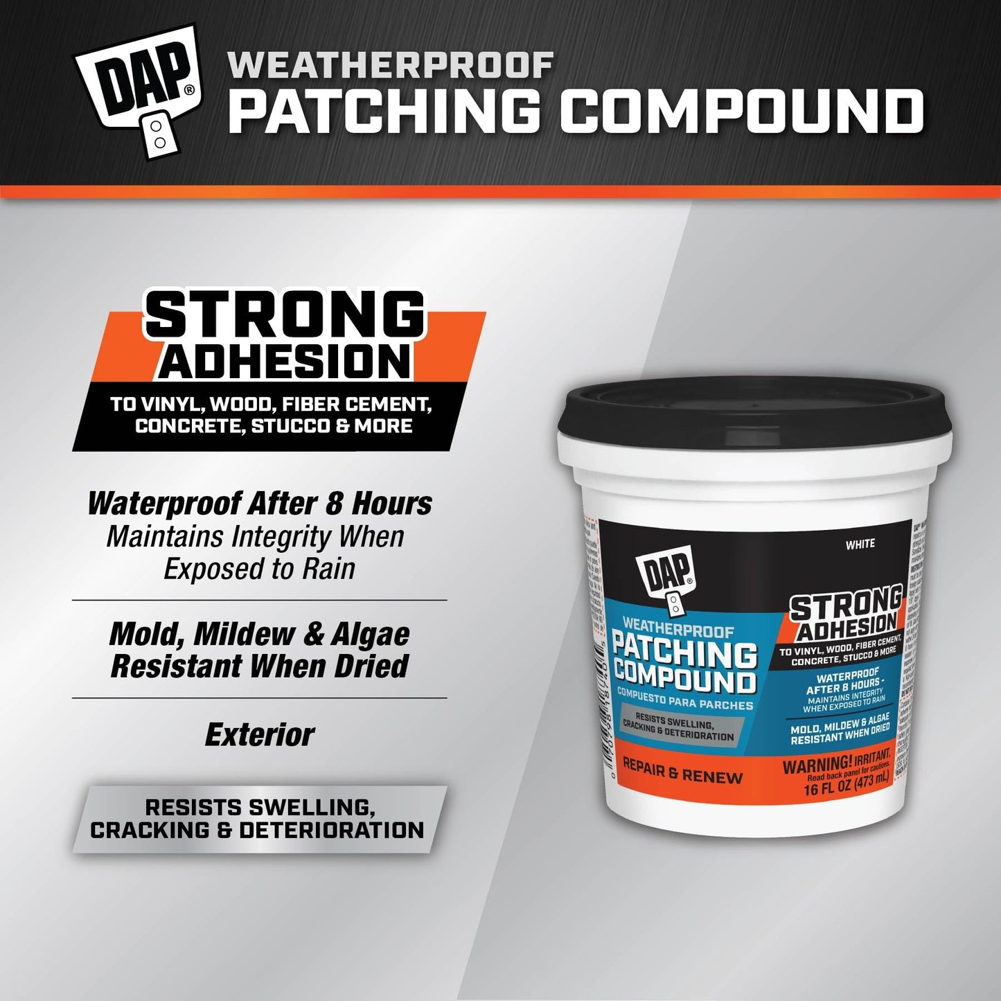 DAP Weatherproof Patching Compound, White, 16 Oz (7079818740)
