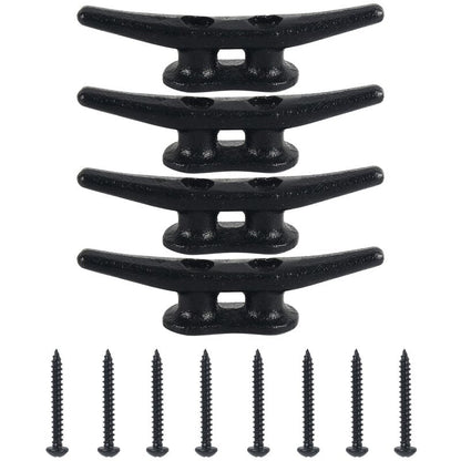 Dock Cleats 4 inch (12 Pack) Boat Dock Cleats with Screws Electrophoretic Black Iron Boat Cleats Marine Grade Dock Cleats Rope Cleats for Boat, Kayak, Rope Tie Down, Deck and Nautical Decor
