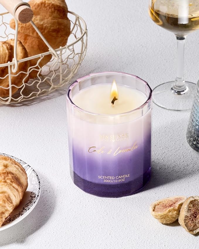 M&SENSE Lavender Spa Aromatherapy Candle for Stress Relief, 10.6oz 60 Hour Burn Time Natural Soy Candles for Home Long Lasting Highly Scented Luxury Gifts