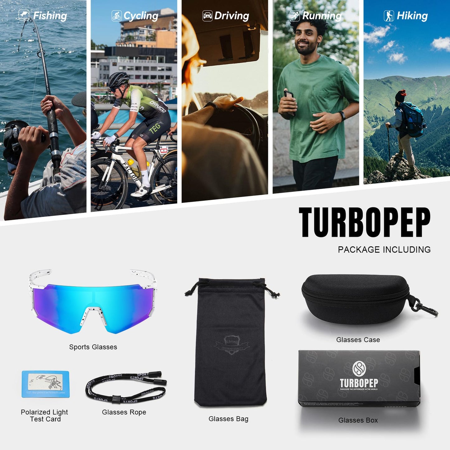 TURBOPEP Polarized Sports Sunglasses for Men and Women,Fishing Cycling Mountain Bike Baseball Sunglasses with UV Protection