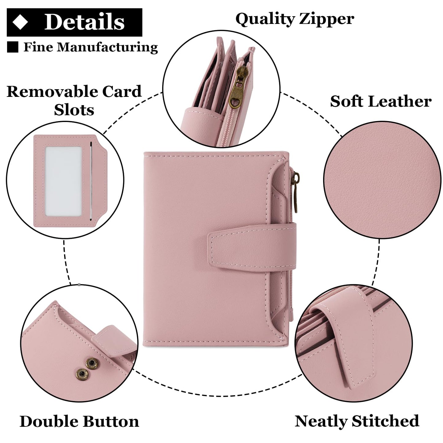 Airkit Small Wallet Women RFID Blocking Soft Leather Bifold Compact Card Holder Wallet for Women with Zipper Coin Pocket 4 ID Window