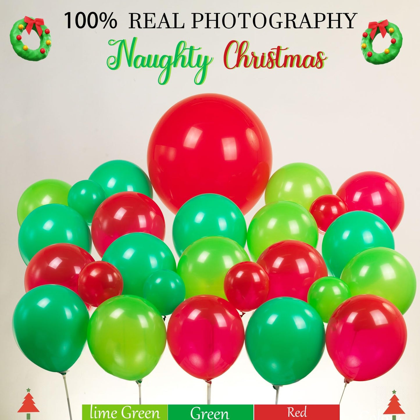 kozee Christmas Balloon Garland Arch Kit140+pcs Xmas Red Green Balloons with candy cane Christmas tree gift box Balloons for Kids Grinchmas Party Naughty Christmas Birthday Decorations