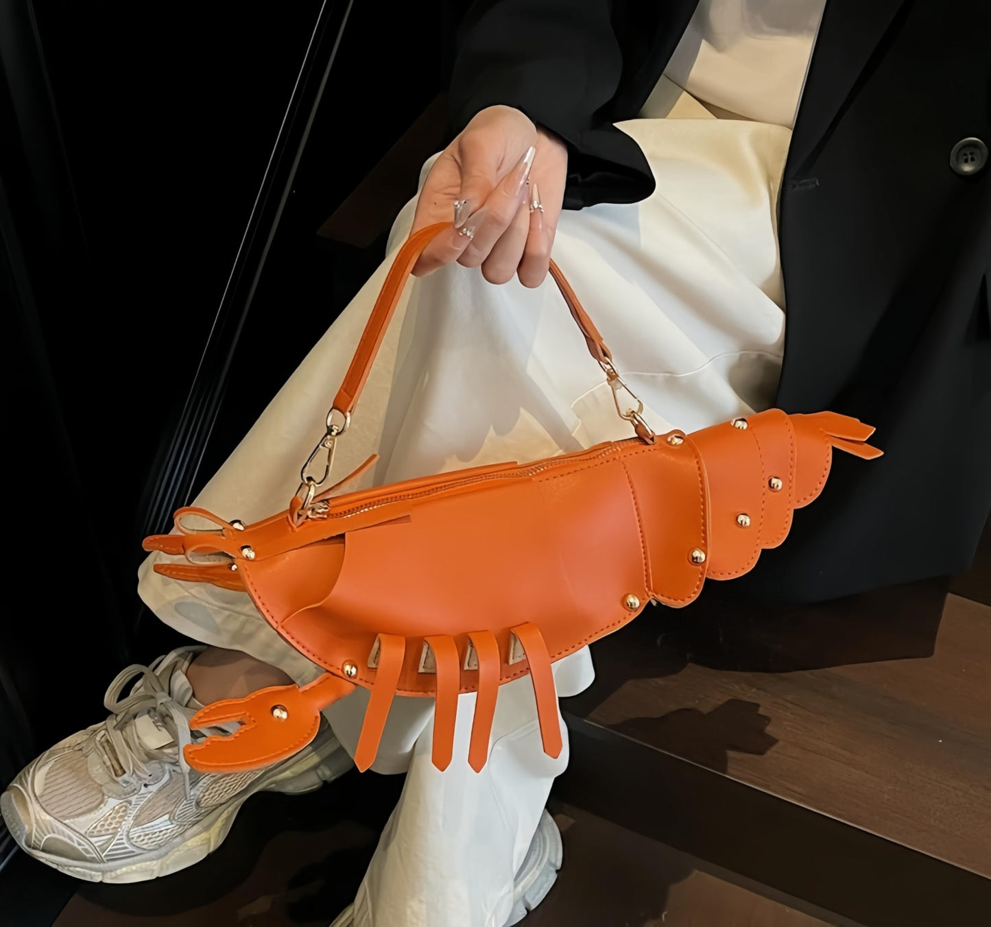 XJXFKDG Lobster Shaped Crossbody Bag,Fun Unique Rivets Lobster Design Shoulder,PU,Stylish Handbag Purse for Women Girls (Orange)
