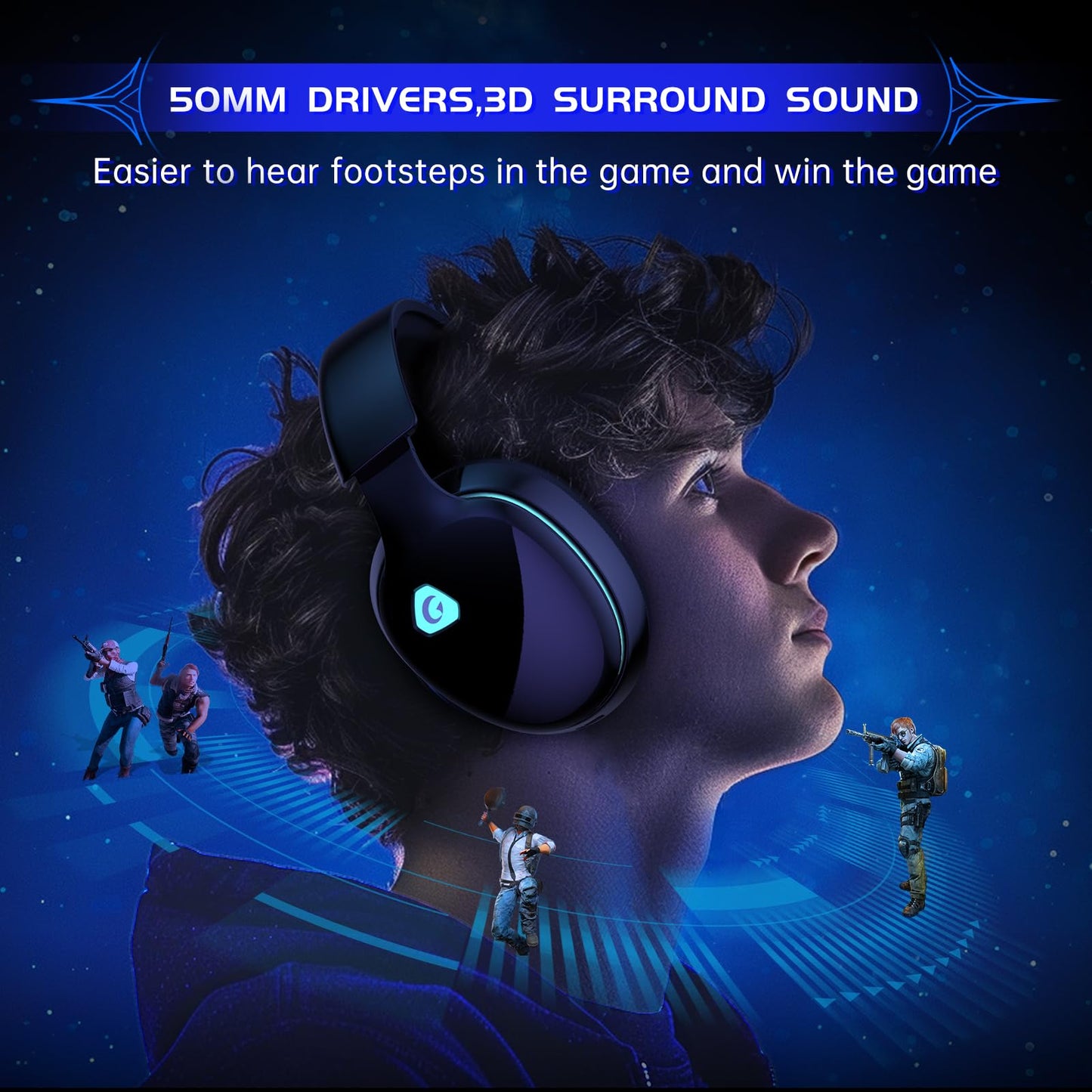 Gvyugke Gaming Headset Wireless 2.4GHz for PS5, PS4 Fortnite/Call of Duty/FPS Gamers, PC, Switch, Bluetooth 5.3 Gaming Headphones with ENC Microphone, Surround Sound, 40+H Battery (Black)