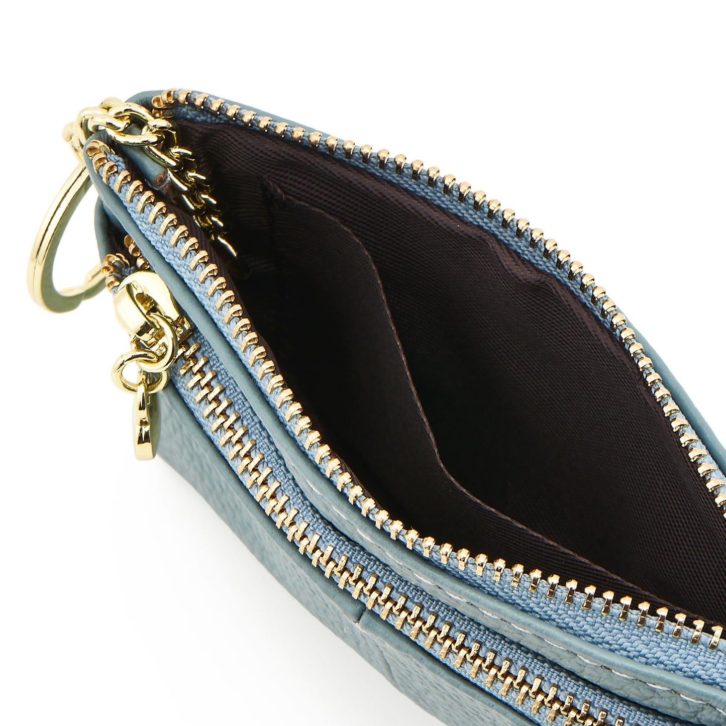 ZOOEASS Coin Purse Women Genuine Leather Zip Mini Purse With Key Ring Triple Zipper Card Holder Wallet (Blue)