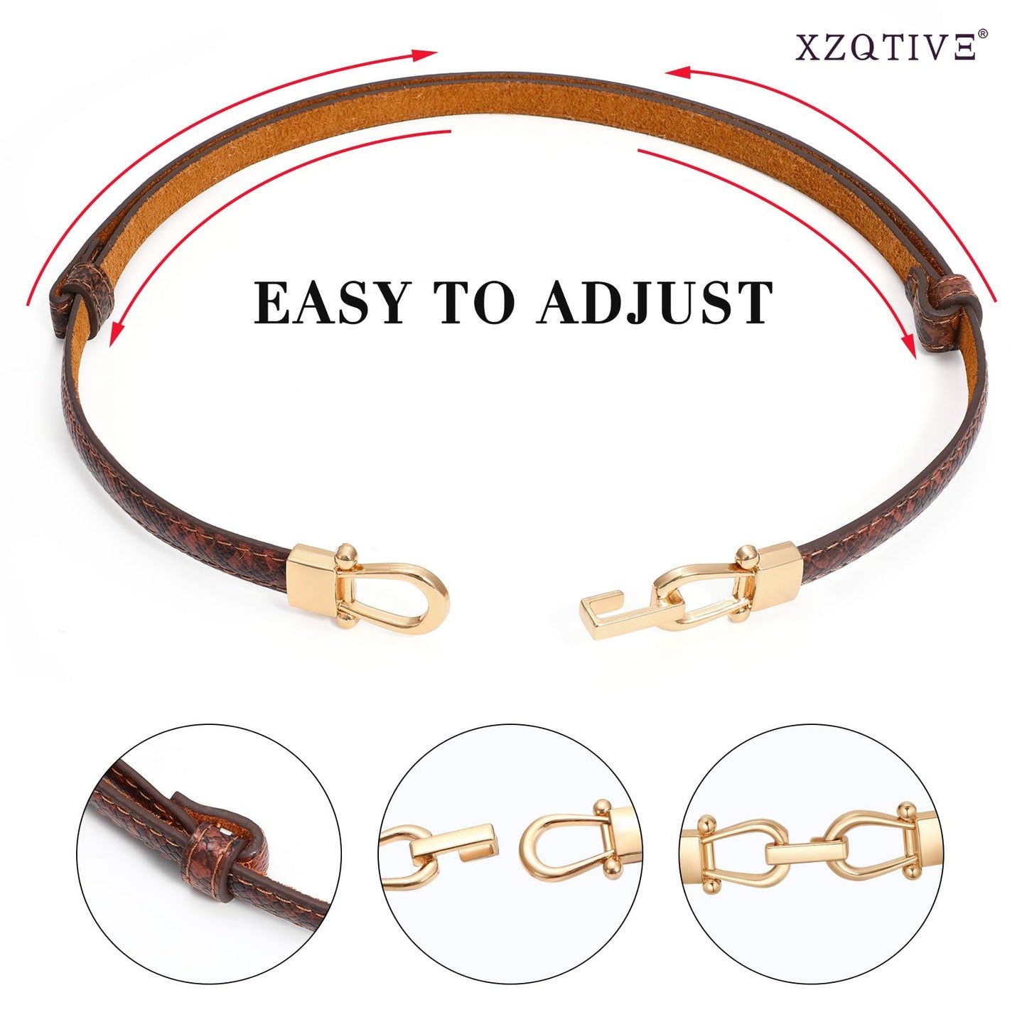 XZQTIVE Thin Belts For Women Skinny Leather Waist Belt with Gold Buckle Fashion Ladies Belt For Dress Pant