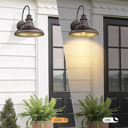Outdoor Barn Light Fixture Farmhouse Wall Mount Light Gooseneck Wall Sconce Exterior Wall Lighting Fixture Industrial Bronze Finish Lantern for Porch with Gold Interior, 2Pack, RZ004-2PACK ORB