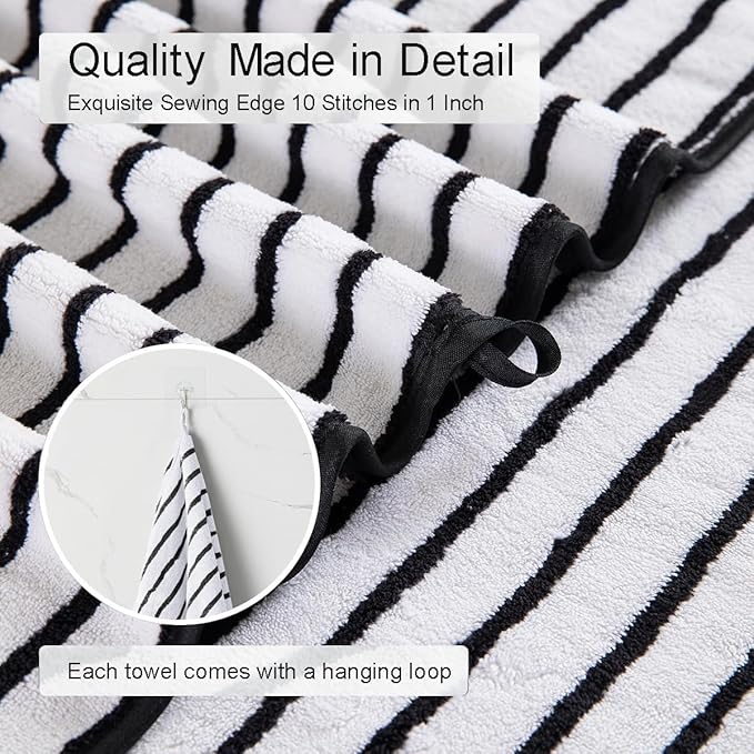 2 Piece Black White Cabana Stripe Hand Towels