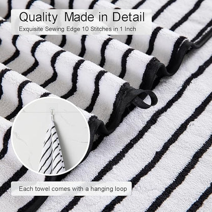 2 Piece Black White Cabana Stripe Hand Towels