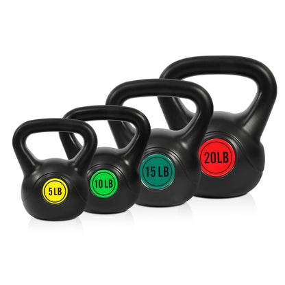 Fitvids Wide Grip 3-Piece Kettlebell Exercise Fitness Weight Set, Include 5 lbs, 10 lbs, 15 lbs and 20 lbs, Set of 3 or Set of 4