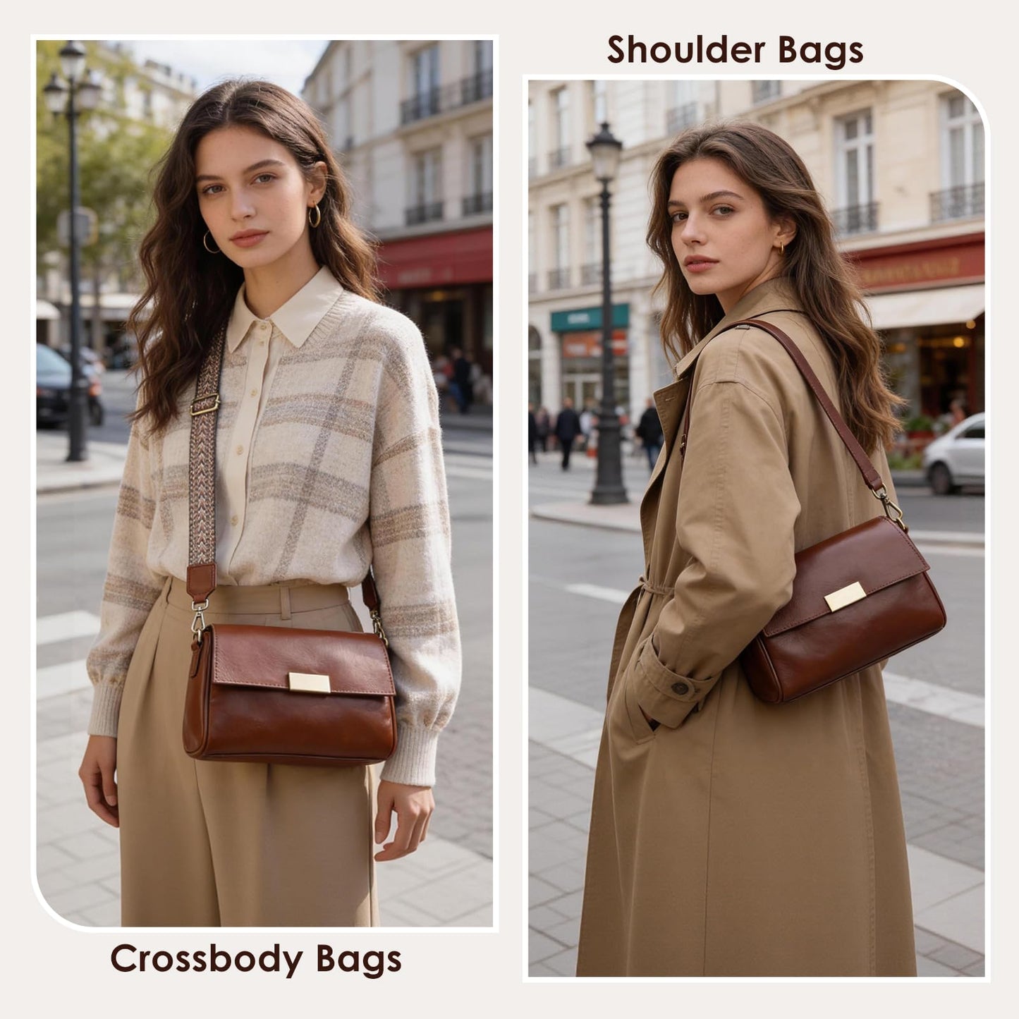 imeetu Genuine Leather Crossbody Bags for Women, Shoulder Bag Purses with Adjustable Strap (Brown)