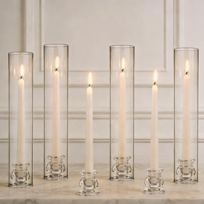 12 Set Glass Hurricane Candle Holders 11.8" Open Ended Glass Candleholder Tube Shape Bottomless and 2.1" Taper Clear Candlestick Holder Bulk for Table Centerpiece Wedding Party Home Decor (12, Clear)